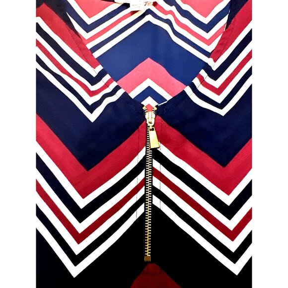 A'Gaci Sheer Chevron Print V Neck Blouse Large All Polyester Cap Sleeves - Picture 8 of 8